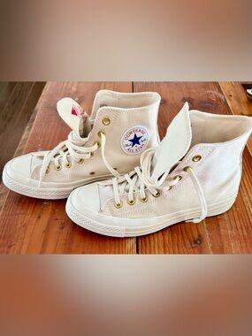 Converse Chuck Taylor All Star High Top Sneakers - Cream with Gold Eyelets